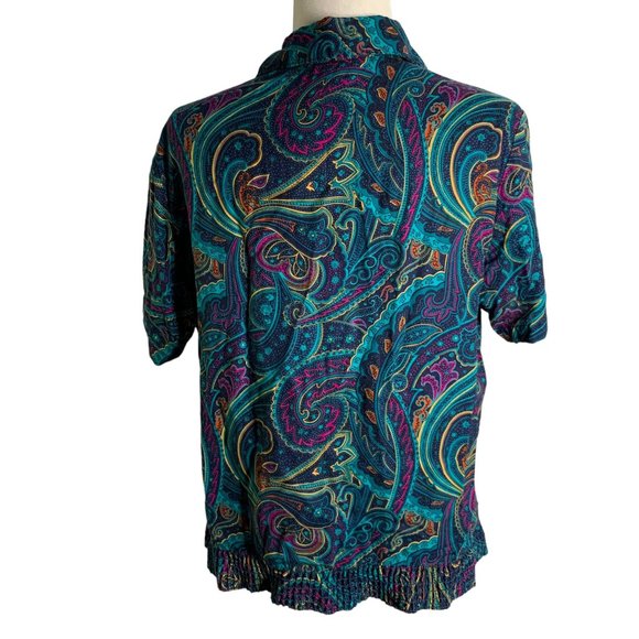 Vintage Alfred Dunner Polo Shirt M Blue Paisley Elastic Buttons Short Sleeves - Picture 4 of 6